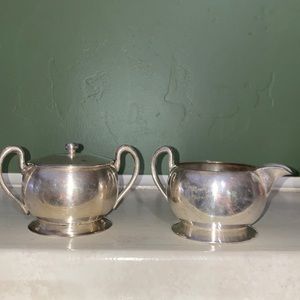 Academy Silver On Copper Sugar & Creamer Vintage